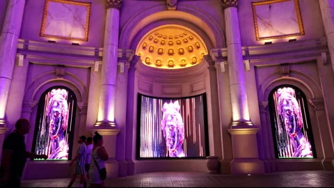 Light show shopping windows at Caesars Palace at night. Las Vegas, Nevada, USA. Stock Footage 283638561