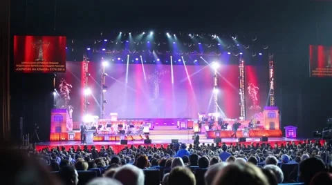 Light show on stage of State Kremlin Palace at award ceremony Fiddler Stock Footage 62370215