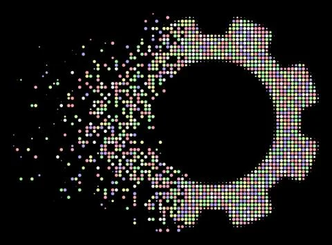 Light Shredded Dot Halftone Gear Icon Stock Illustration