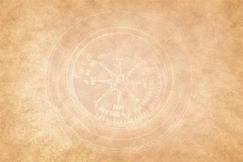 Light silhouette of a compass on the background of old yellowed paper Stock Illustration