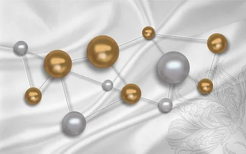 Light silk background, large silvery and golden balls connected by lines Stock Illustration