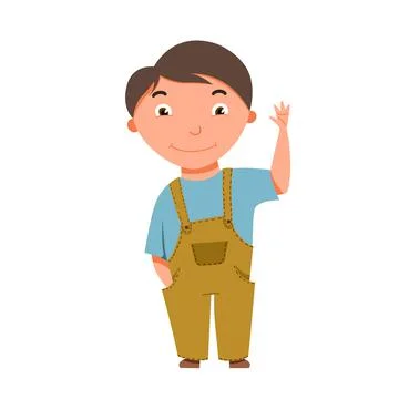 A light-skinned, dark-haired boy waves. Vector illustration Stock Illustration