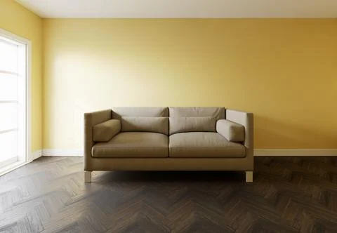 Light sofa in the interior, with free space on the wall. 3d rendering Stock-Illustration