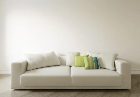 Light sofa in the interior, with free space on the wall. 3d rendering Иллюстрация