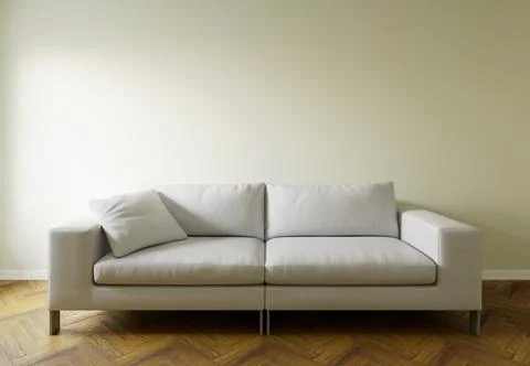 Light sofa in the interior, with free space on the wall. 3d rendering 스톡 일러스트