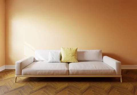 Light sofa in the interior, with free space on the wall. 3d rendering Illustrazione stock