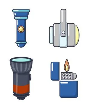 Light source icon set, cartoon style Stock Illustration