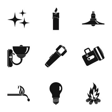 Light source icon set, simple style Stock Illustration