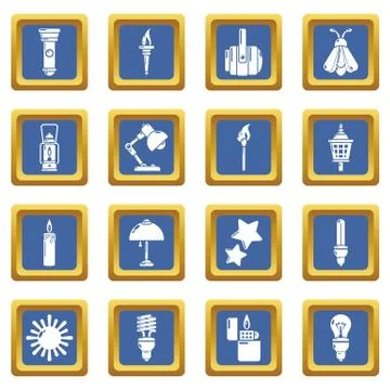 Light source icons set blue square vector Stock Illustration