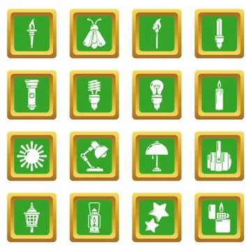 Light source icons set green square vector Stock Illustration