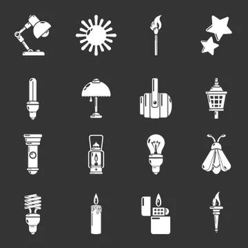 Light source icons set grey vector Stock Illustration