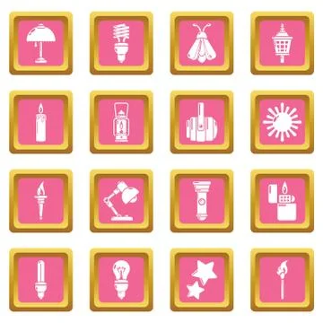Light source icons set pink square Stock Illustration
