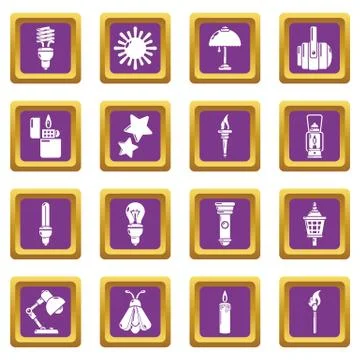 Light source icons set purple square Stock Illustration