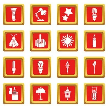 Light source icons set red square vector Stock Illustration