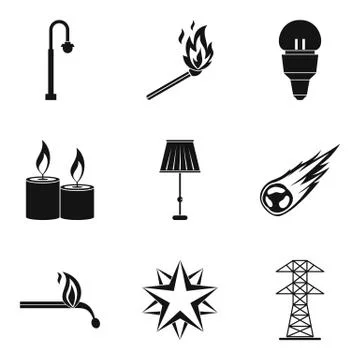 Light source icons set, simple style Stock Illustration
