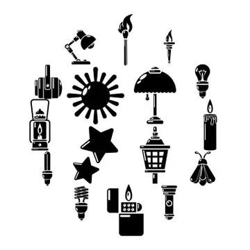 Light source icons set, simple style Stock Illustration