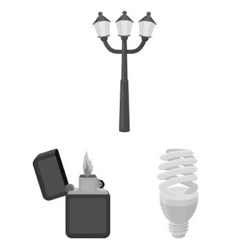 Light source monochrome icons in set collection for design. Light and equipment Stock Illustration