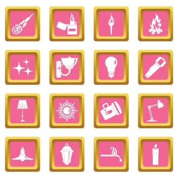 Light source symbols icons pink Stock Illustration