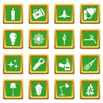 Light source symbols icons set green Stock Illustration
