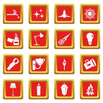 Light source symbols icons set red Stock Illustration
