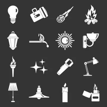 Light source symbols icons set grey Stock Illustration