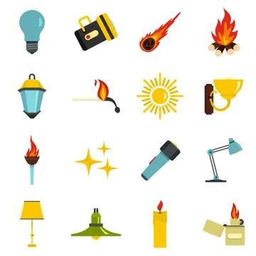 Light source symbols icons set in flat style Stock Illustration