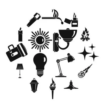 Light source symbols icons set, simple style Stock Illustration