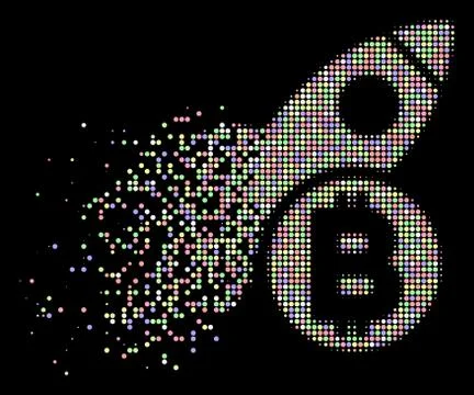 Light Sparkle Dotted Halftone Bitcoin Rocket Icon Illustrazione stock