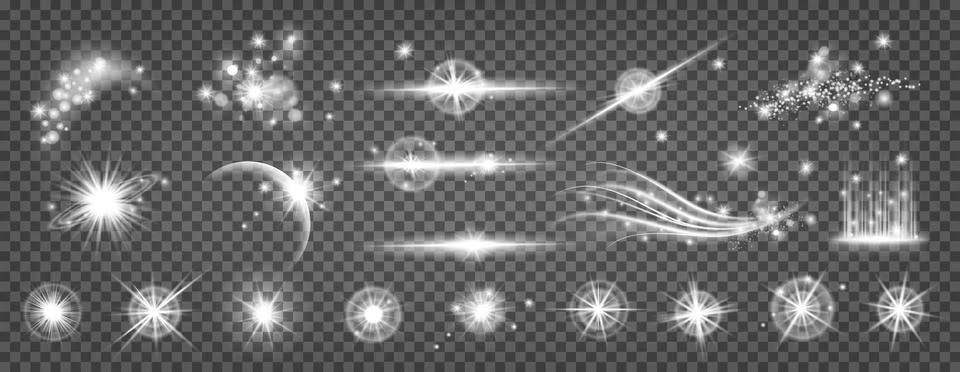 Light sparkle effect. Spark shine glow. Star from bright glitter, line flare Illustrazione stock