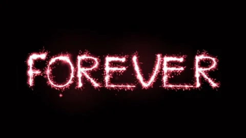 Light sparkling particles Text FOREVER on black background. Stock Footage 155953399