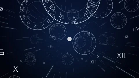 Light speed flight past floating dials and numbers stretched into blue white Stock Footage 348646819