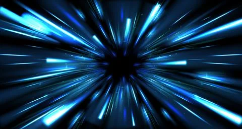 Light speed motion background with blue neon lines Stock Illustration