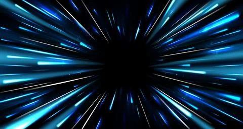 Light speed motion background with blue neon lines Stock Illustration