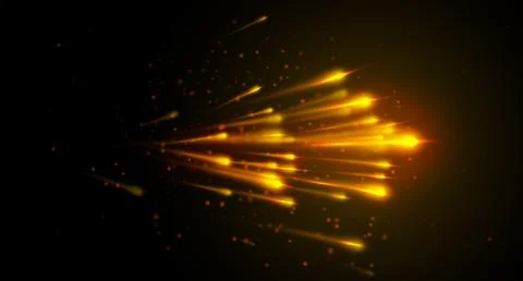 Light speed vector background with yellow color lines, dot particles on dark Illustrazione stock