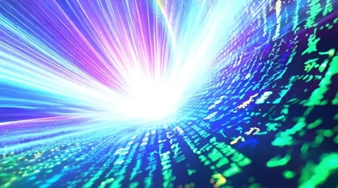 Light speeding through digital tunnel with matrix code Stock Footage 306015040