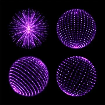 Light sphere ball with dot connection. Vector neon light globes with spiral u Illustrazione stock