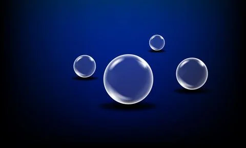 Light sphere with glares and shadow on dark blue background. glass bubble Stock Illustration