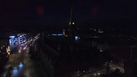 Light sprays the Scary Clock Tower Stock Footage 112764173