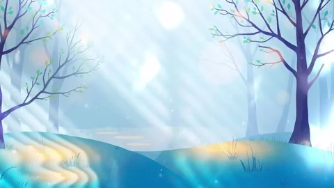Light Spring Forest: An Animated Scene of Trees bathed in Sunlight Video stock 307472123