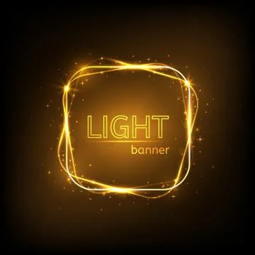Light square frame. Gold luxury banner isolated. Glowing frame with glitter s Stock Illustration