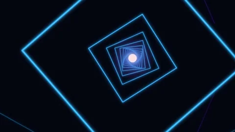 Light squares move inward in a dark space with glowing edges Stock Footage 337301427