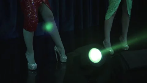 The light of a stage light projection beam shines upwards. Close-up Stock Footage 132065643