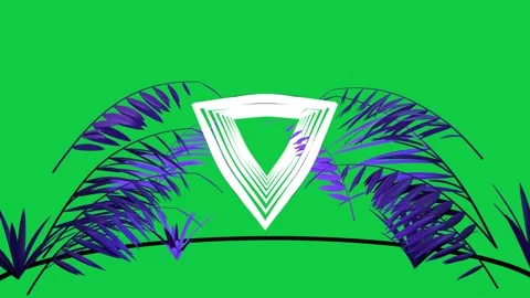 Light starting inverted triangle forming emblem pulsing settling, purple fronds Stock Footage 344176938