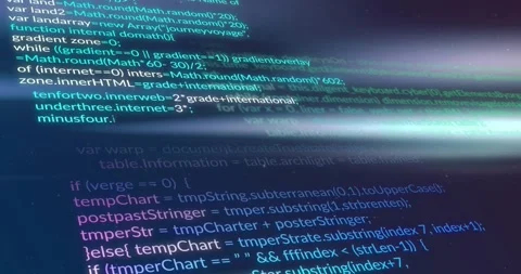 Light streak sweeping code block, multicolored JS scrolling upward showing code Stock Footage 319342507