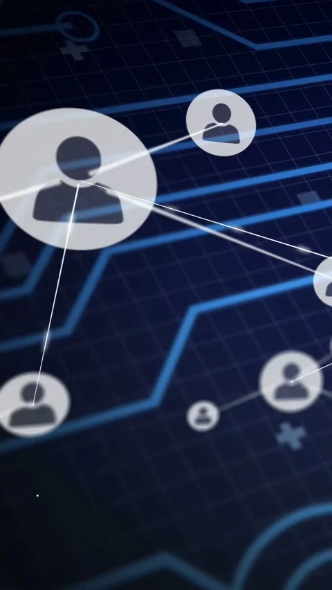 Light streak sweeping lower left, avatars forming and linking to hub, cam Stock Footage 333020421