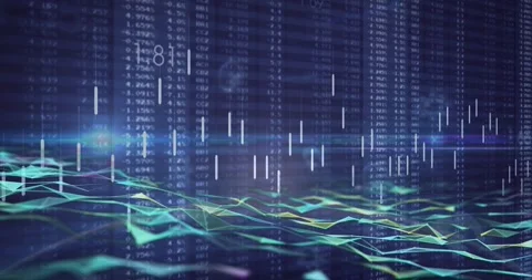 Light streak sweeping midline starting wireframe mesh rippling, bars rising, Stock Footage 329908692