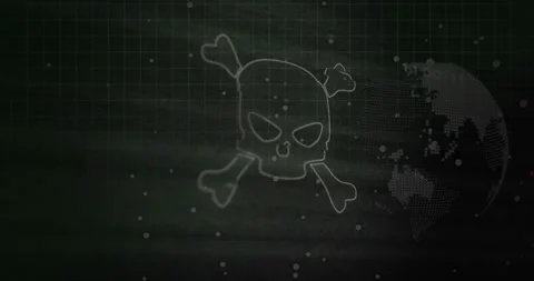 Light streak sweeping, starting skull pulsing, magenta traces sliding, dot globe Stock Footage 328485501