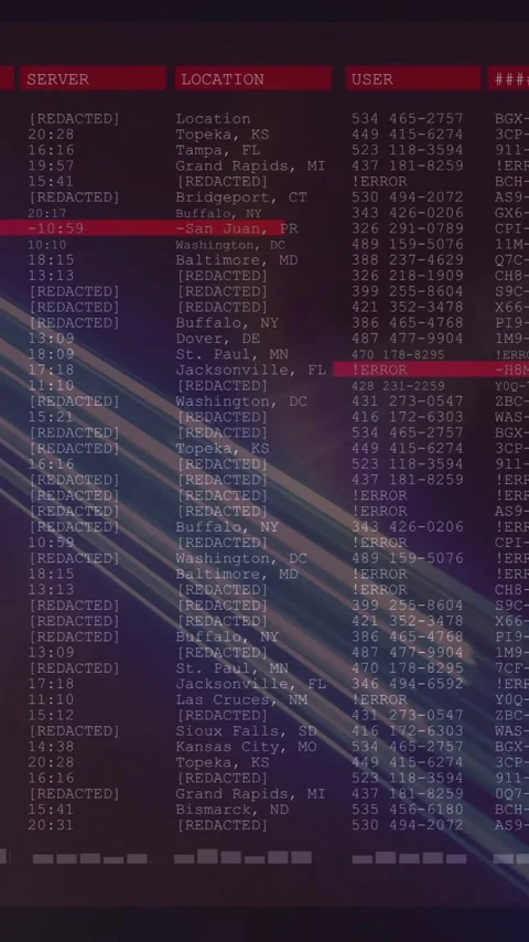 Light streaks highlighting digital data table with user information and network Stock Footage 344285152