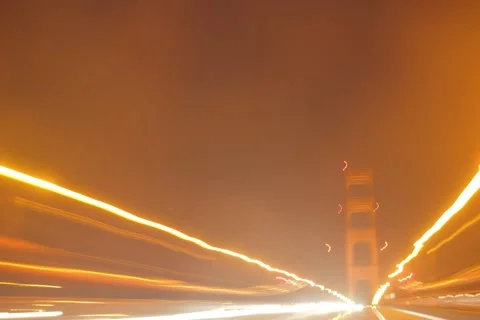 Light Streaks - Night Drive through Golden Gate Bridge 3.5k Stock Footage 42272488
