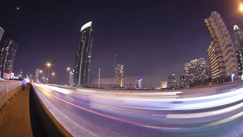 Light Streaks over Bridge Traffic Stock Footage 98503789